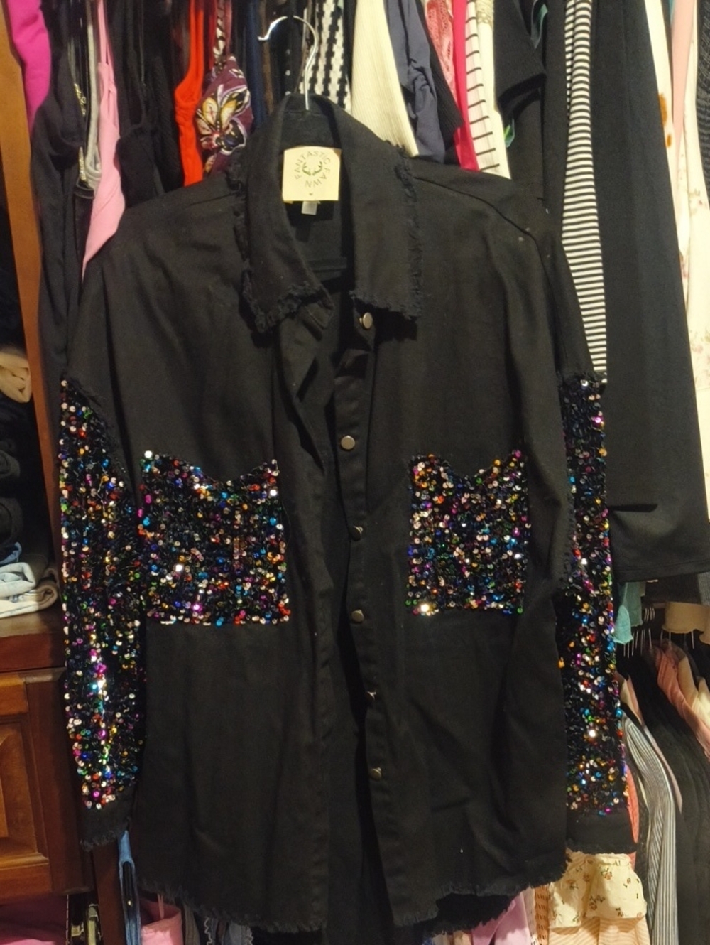 Fantastic Fawn Black Jacket with Multicolor Sequin Panels New Without Tag